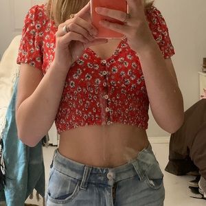Red crop top with floral design